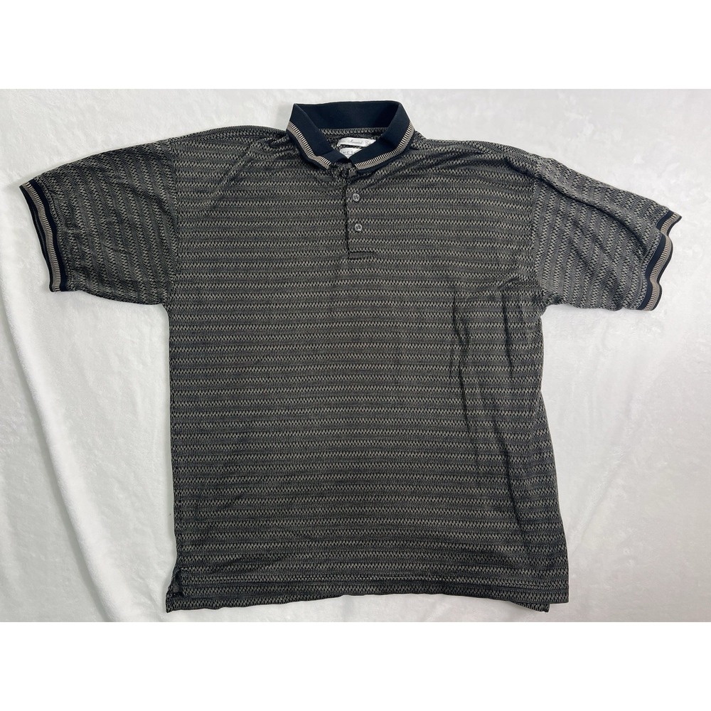 Methode Men's Polo Shirt Black Beige Geometric Cotton Short Sleeve Size XL
